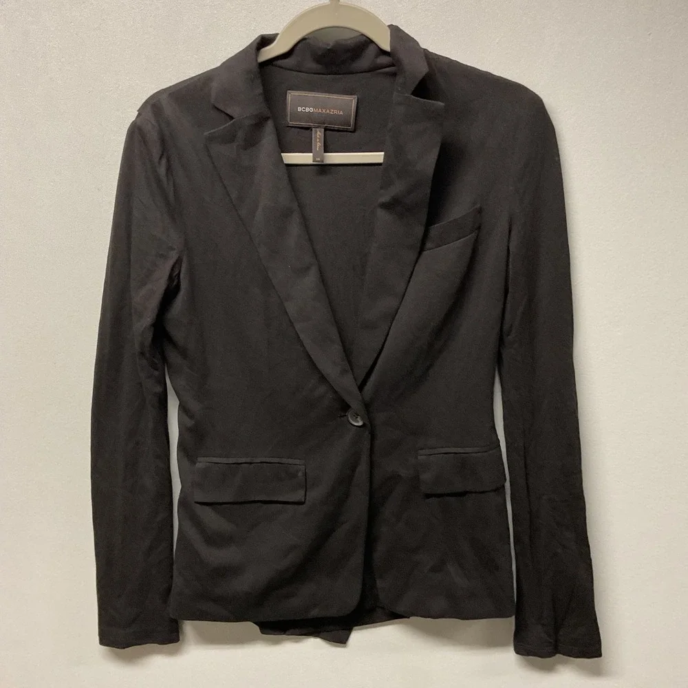 BCBGMAXAZRIA Black One Button Blazer Jacket Draped Back Women's‎ XS